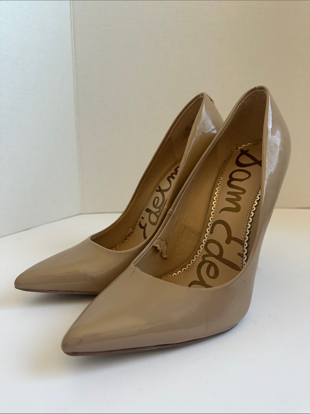 Sam Edelman Nude Patent Pointed-Toe Pumps - Taupe Shine